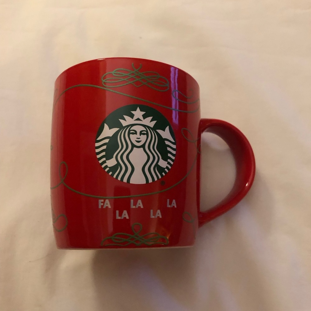 Starbucks Red Christmas 2020 Mug with Green Logo and Gold Accents Fa La La La La